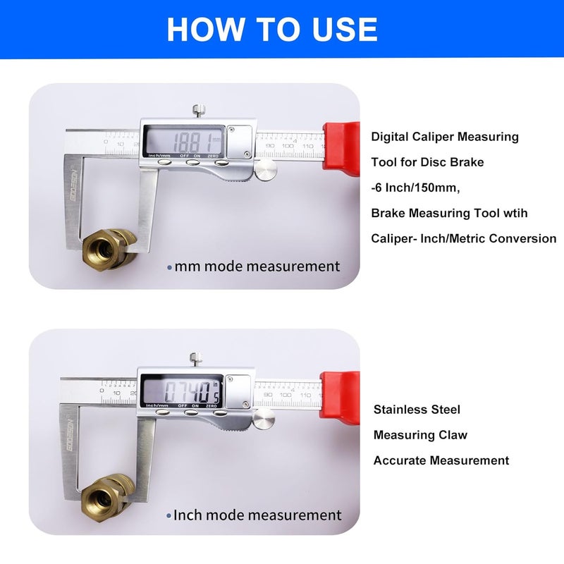 GODESON Disc Brake Rotor Micrometer,Digital Caliper Measuring Tool for Disc Brake-6 Inch/150mm,Brake Measuring Tool wtih Caliper- Inch/Metric Conversion, Brake Caliper with Stainless Steel - Image 4